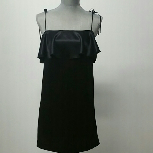 Dresses & Skirts - Black Silky Satin Ruffle detail Mini Dress